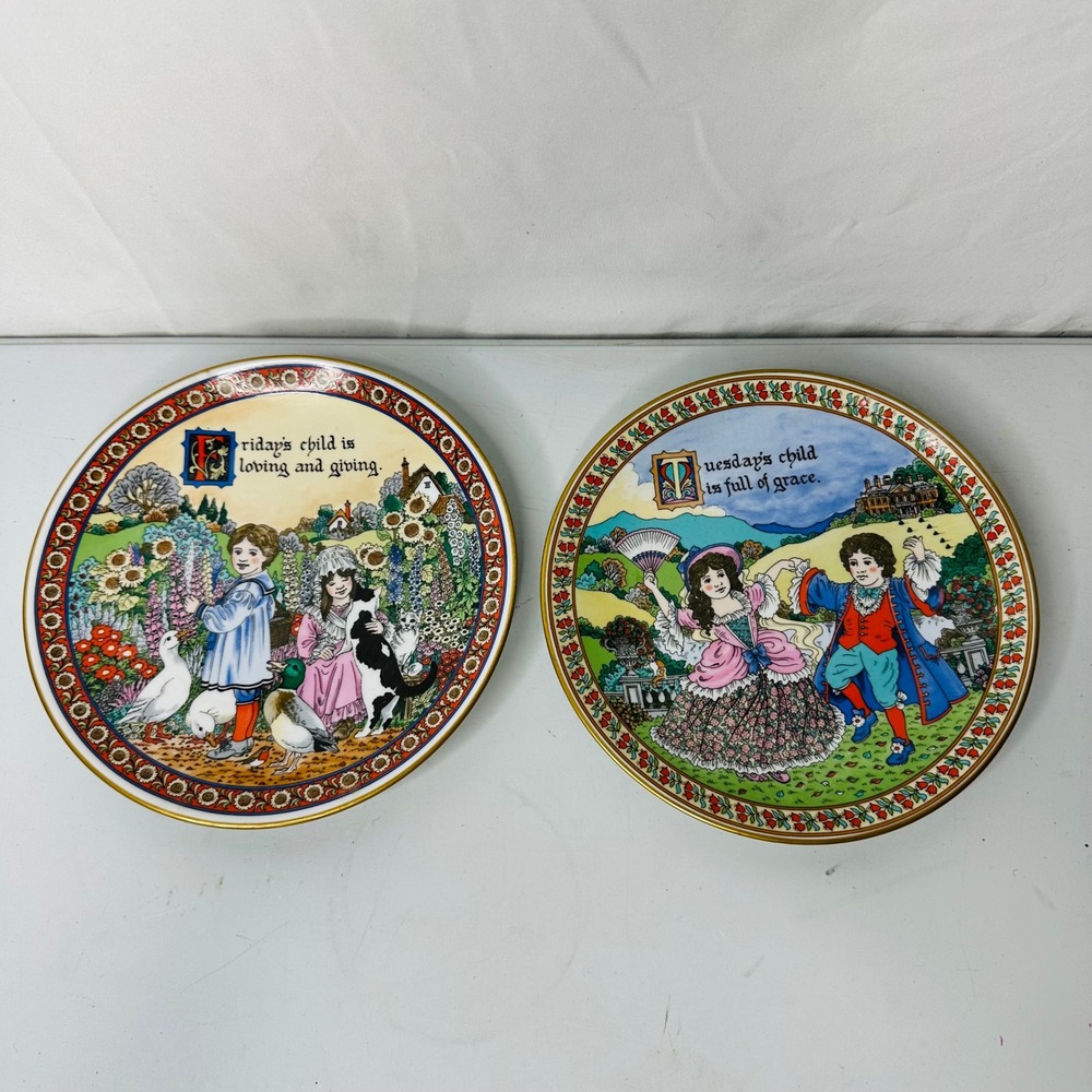 Royal Worcester Birthday Plates Sue Scullard Tuesday Friday Child Set of 2 1993